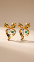 Festive Golden Bow Earrings