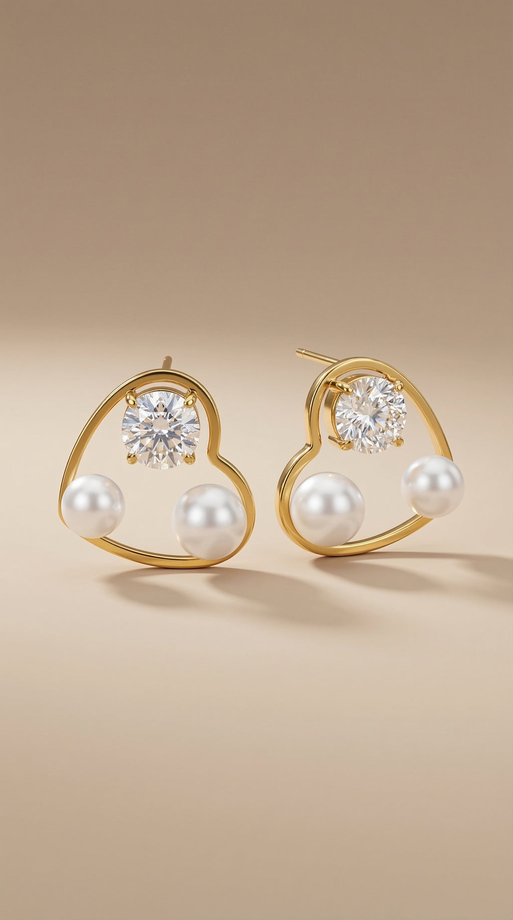 Pearl Heart Stud Earrings