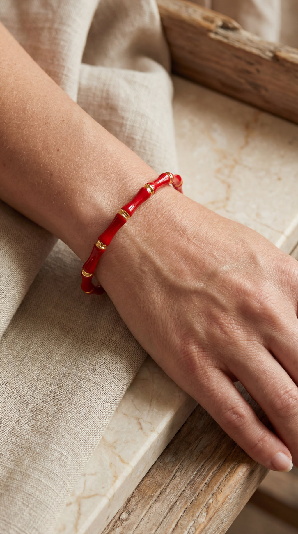 Red Bamboo Segment Bangle