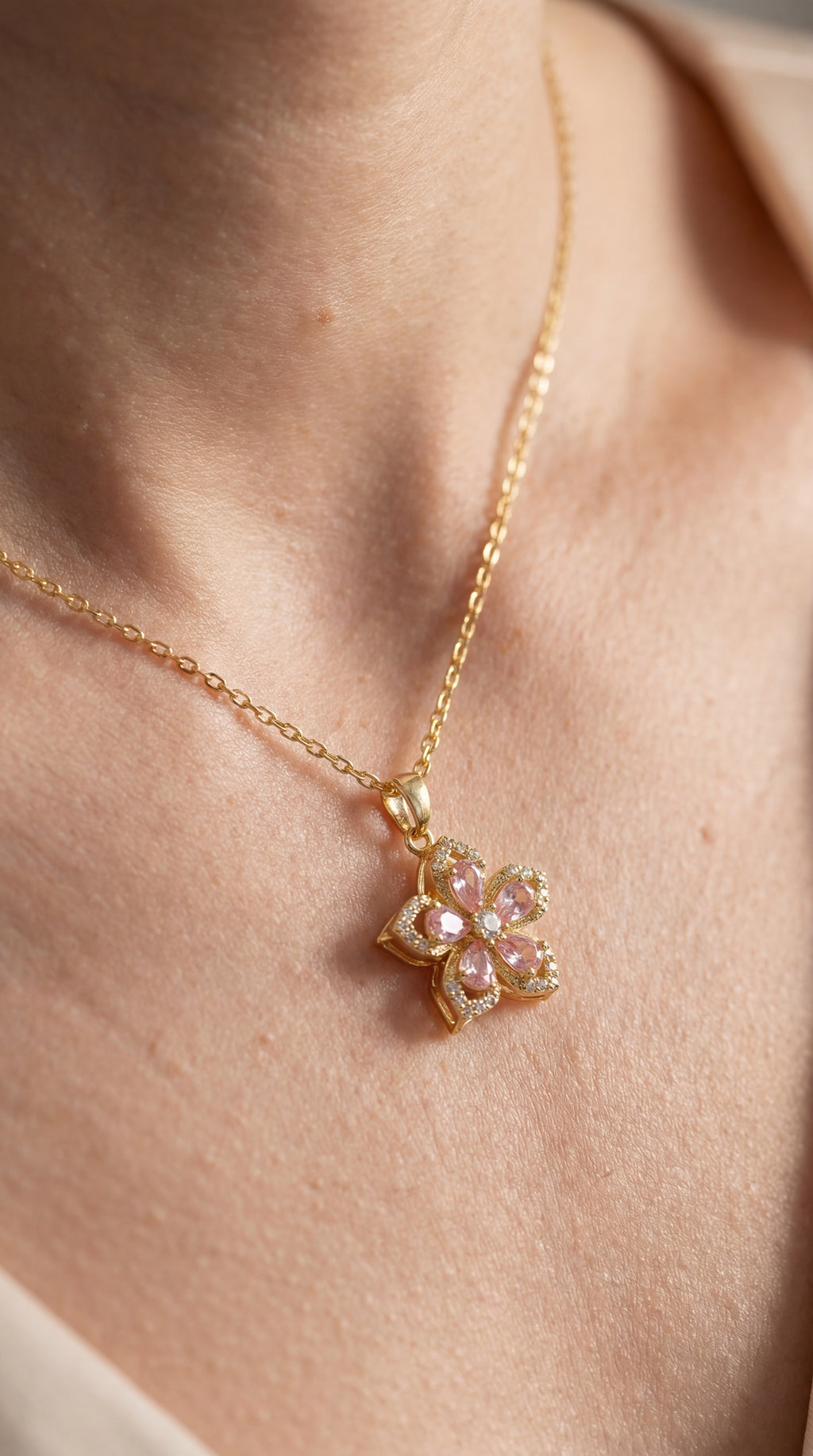 Pink Bloom Rotating Pendant Necklace