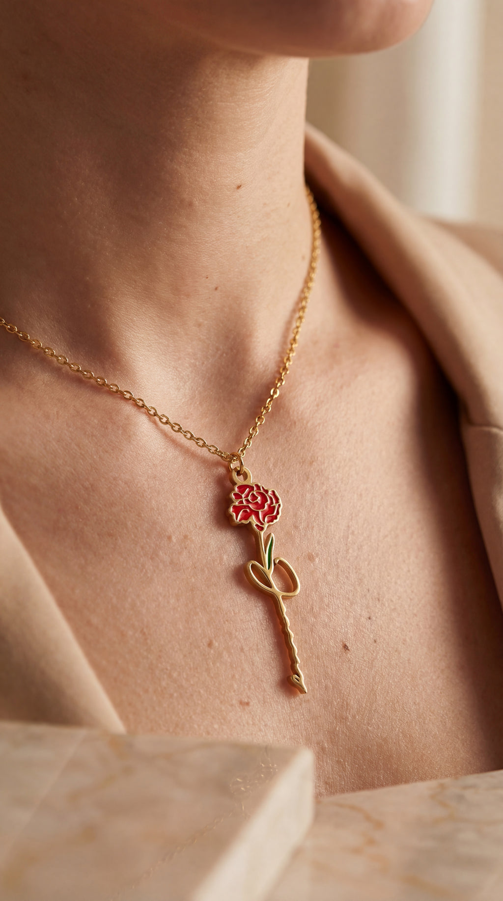 Scarlet Rose Stem Necklace