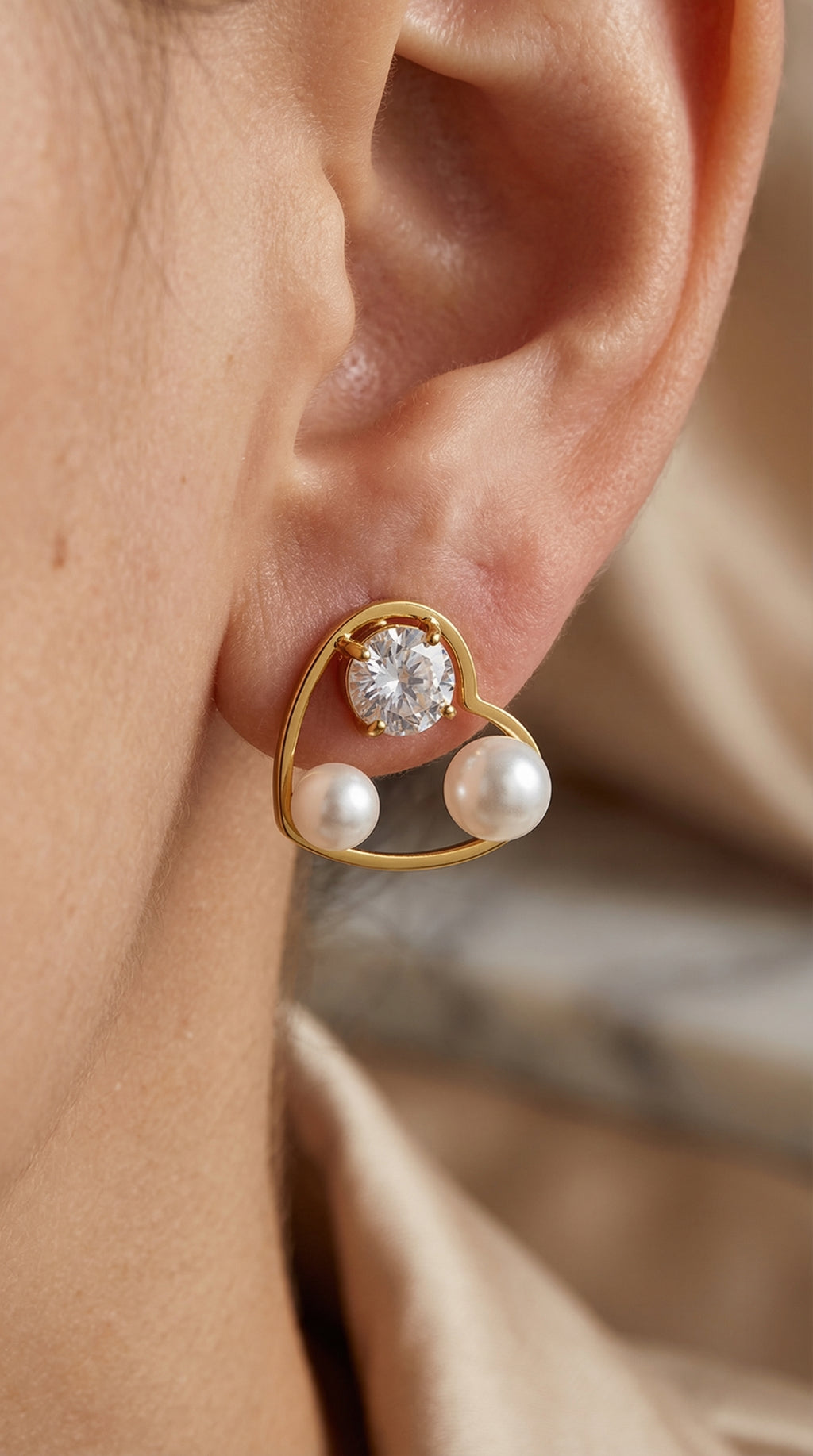 Pearl Heart Stud Earrings