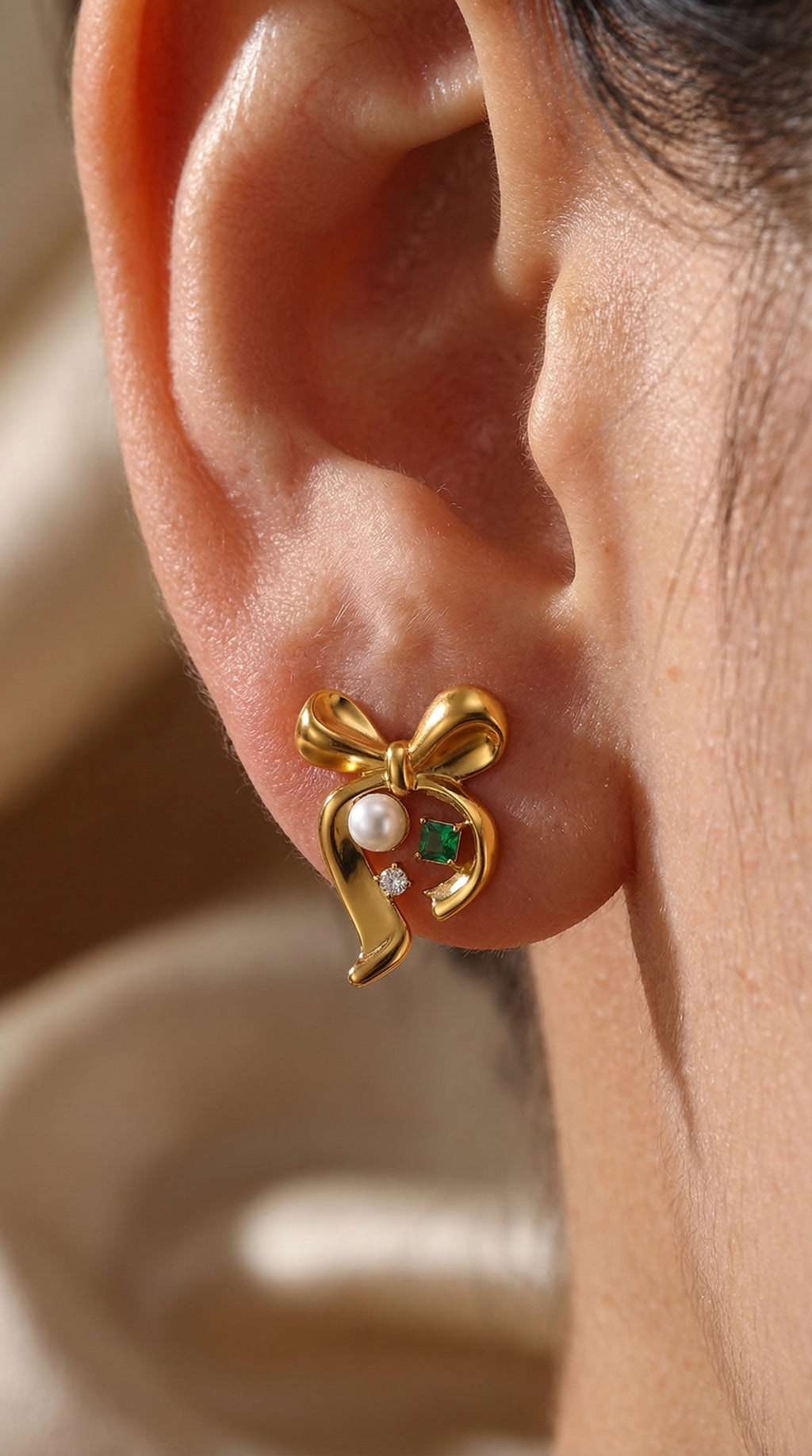 Festive Golden Bow Earrings