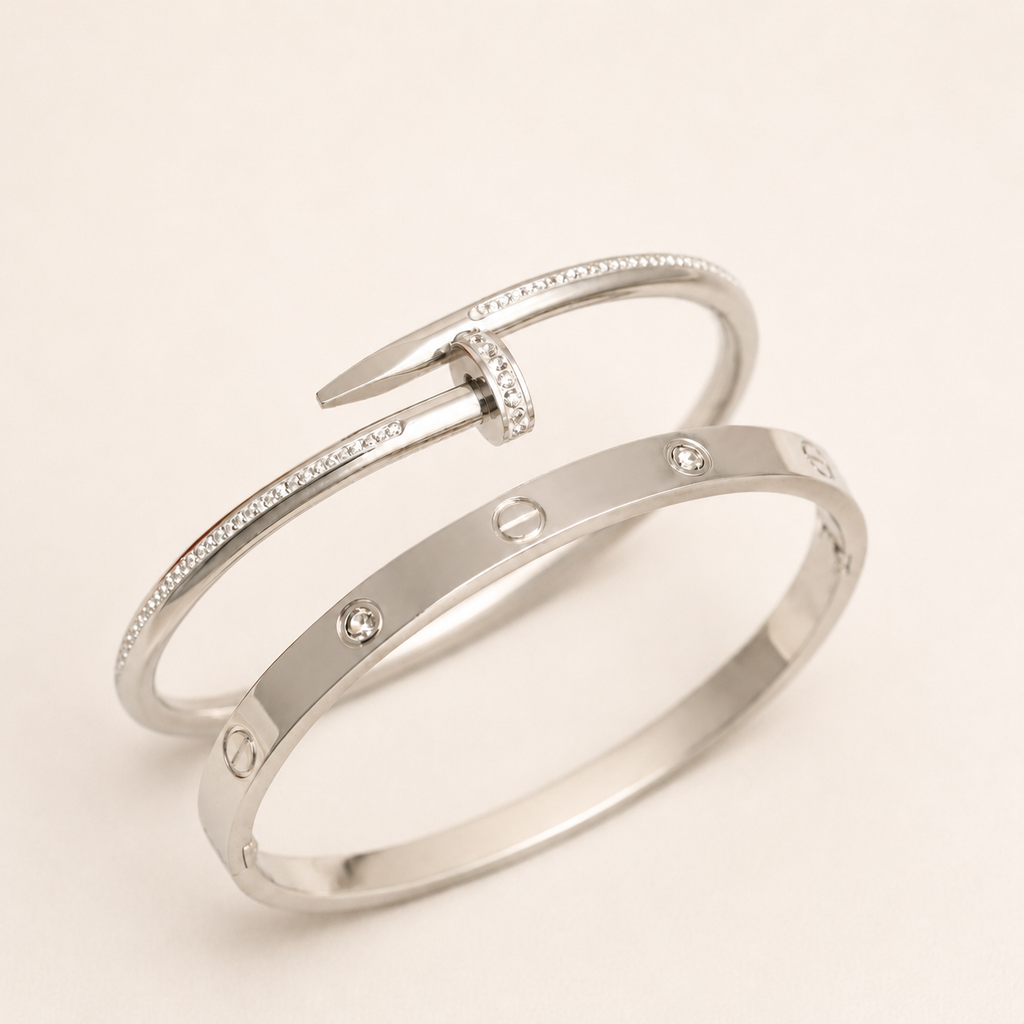 Statement Nail Stack Bracelet - Silver