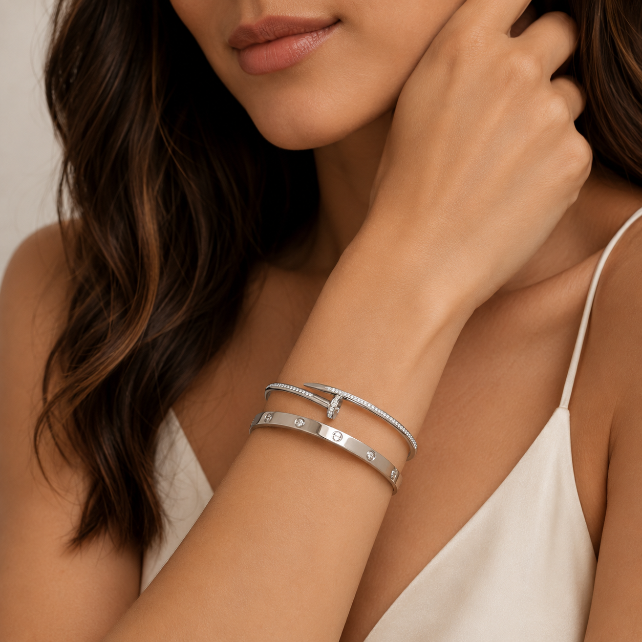Statement Nail Stack Bracelet - Silver