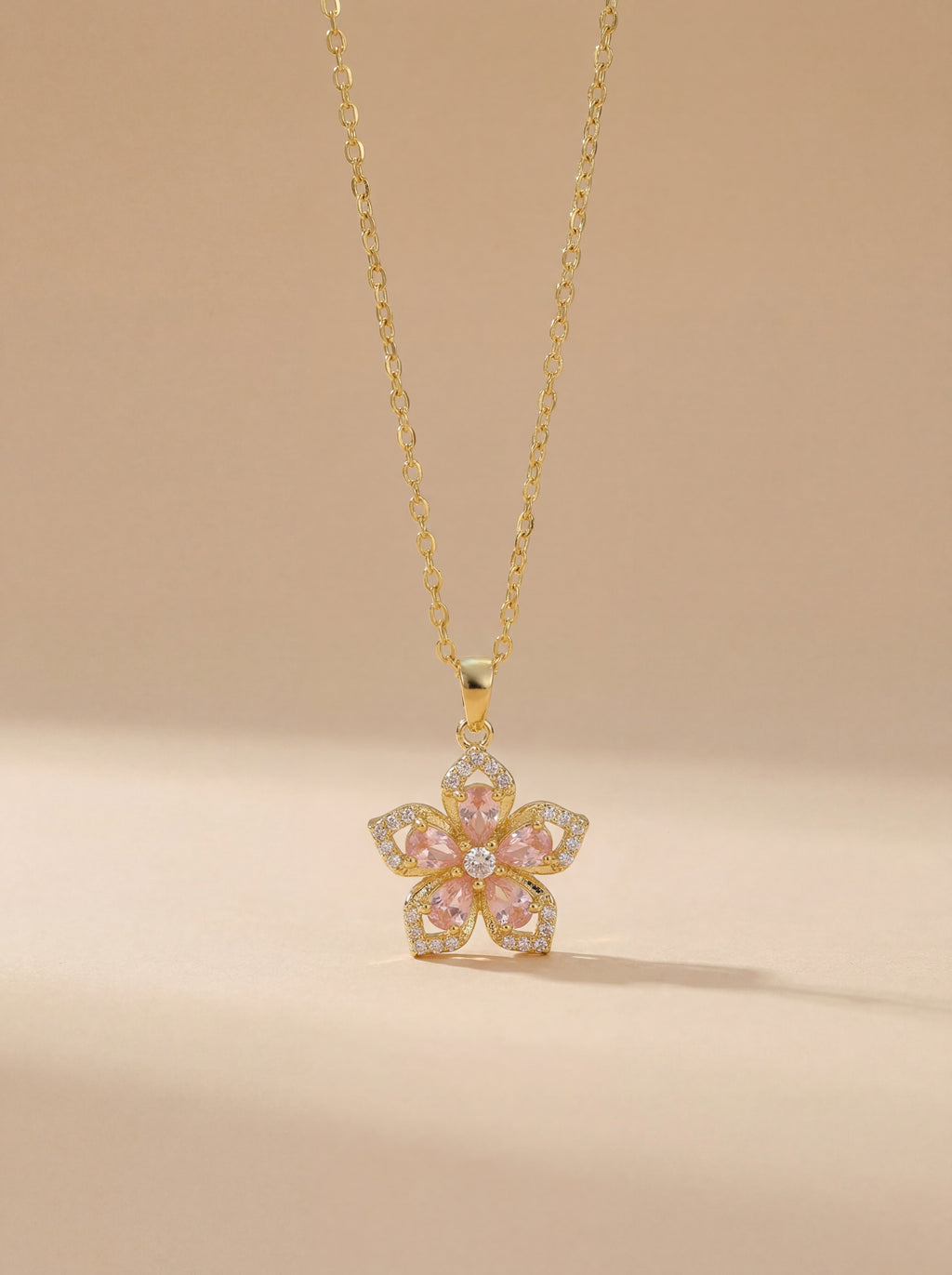 Pink Bloom Rotating Pendant Necklace