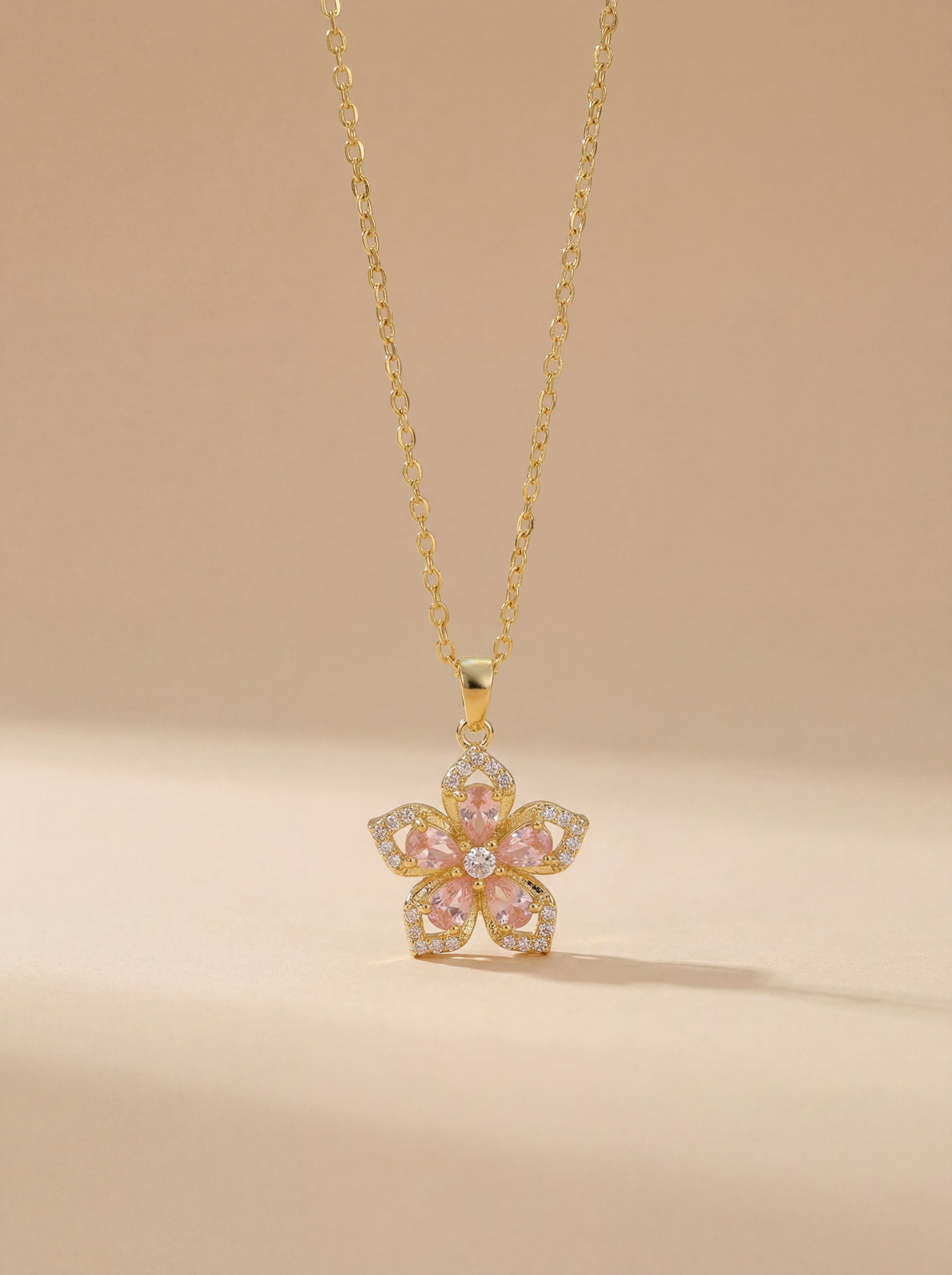 Pink Bloom Rotating Pendant Necklace