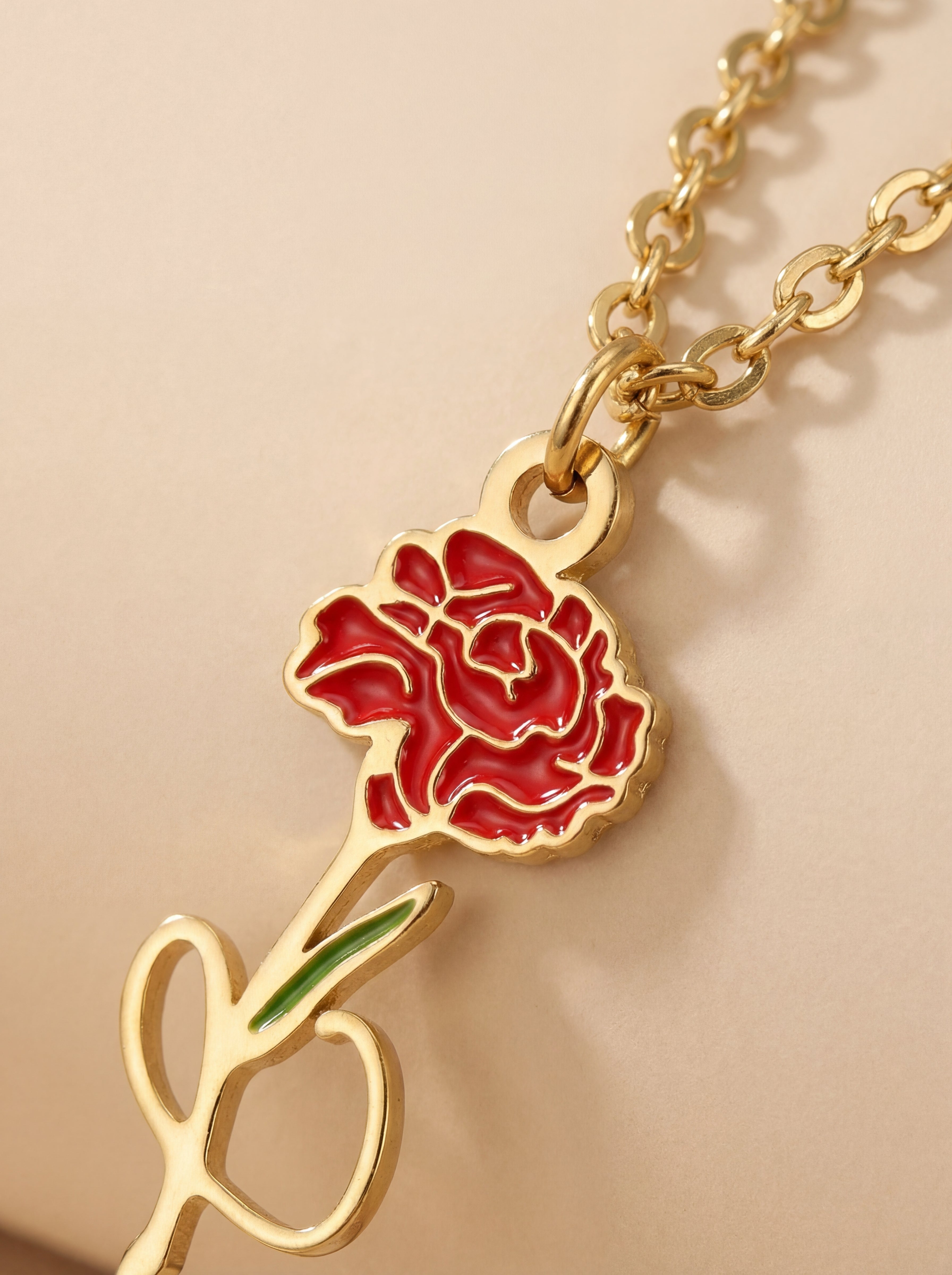 Scarlet Rose Stem Necklace
